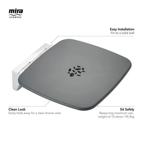 Mira Premium Folding Wall Mounted Shower Seat - Grey/Chrome - 2.1731.002 2 Mira Premium Folding Wall Mounted Shower Seat - Grey/Chrome - 2.1731.002 - Image 2
