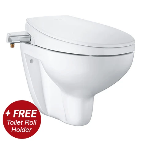 Grohe Bau 2-in-1 Manual Bidet Seat & Rimless Wall Hung Toilet + FREE TOILET ROLL HOLDER 1 Grohe Bau 2-in-1 Manual Bidet Seat & Rimless Wall Hung Toilet + FREE TOILET ROLL HOLDER