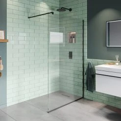 Arezzo Square Matt Black Frameless 10mm Wetroom Screen with Wall Arm