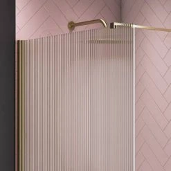 Arezzo 1700 x 700 Bath Replacement Wet Room (1000mm Brushed Brass Fluted Glass Screen w. Tray) -Assisted Living Bathrooms Store AZBBF17BRWR d4 460