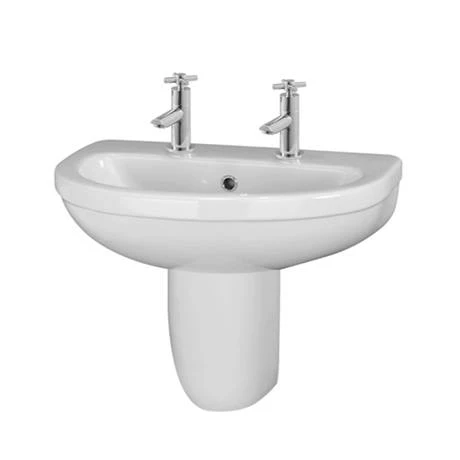Milton 550 x 445 Wall Hung Basin with Semi Pedestal (2 Tap Hole) 2 Milton 550 x 445 Wall Hung Basin with Semi Pedestal (2 Tap Hole) - Image 2