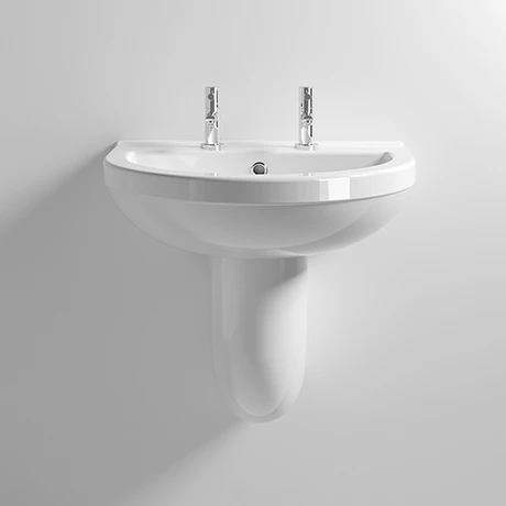Milton 550 x 445 Wall Hung Basin with Semi Pedestal (2 Tap Hole) 1 Milton 550 x 445 Wall Hung Basin with Semi Pedestal (2 Tap Hole)