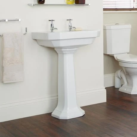 Heritage - Granley Deco 55cm 2TH Basin & Tall Pedestal 3 Heritage - Granley Deco 55cm 2TH Basin & Tall Pedestal - Image 3