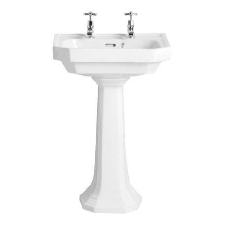 Heritage - Granley Deco 55cm 2TH Basin & Tall Pedestal 1 Heritage - Granley Deco 55cm 2TH Basin & Tall Pedestal