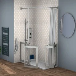 Milton Silver LH Corner Access Half Height Twin Bi-Fold Shower Doors with Fixed Panel