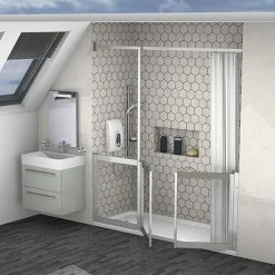 Milton Silver LH Front Access Half Height Bi-Parting Doors Hinged from Wall & Fixed Panel