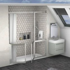 Milton Silver RH Front Access Half Height Bi-Parting Doors Hinged from Wall & Fixed Panel