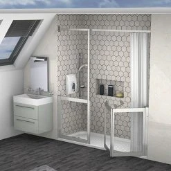 Milton Silver LH Front Access Half Height Bi-Fold Door Hinged from Wall & Fixed Panel